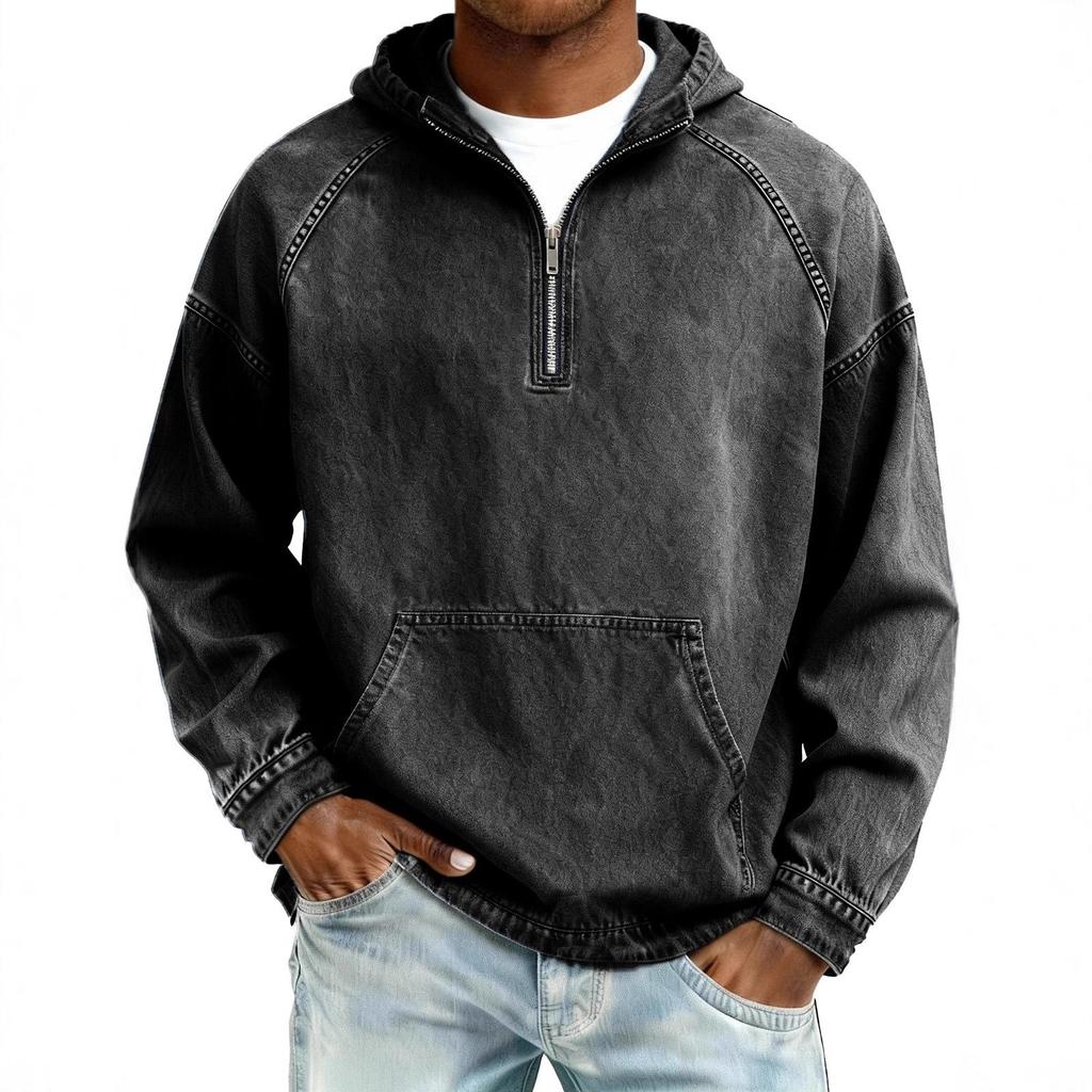 Мужская толстовка с капюшоном на молнии в ретро-стиле с эффектом потертости, с длинным рукавом