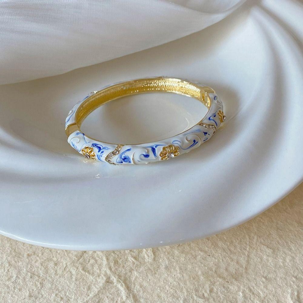 Chinese Vintage Cloisonne Bangle Traditional Women's Hand Bracelet Hollow Out Flower Bangle  Women