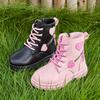 Adorable Heart Non Slip Ankle Boots Girls Boys Lightweight Durable PU Rubber Outdoor Hiking Shoes Zipper Closure Pink Black Fall Winter Casual