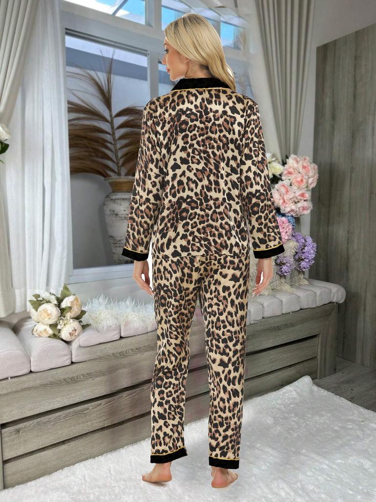 Женская домашняя одежда в европейском и американском стиле на весну и осень, комплект из 2 предметов с длинными рукавами и длинными брюками, модная повседневная домашняя одежда из сатина