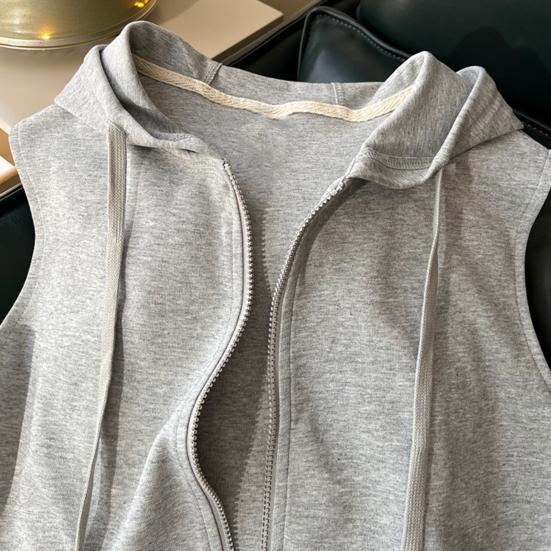 Летний женский жилет, пальто с капюшоном и шнурком, сплошной цвет, приталенный эластичный подол, боковые карманы, кардиган на молнии, мягкий дышащий повседневный спортивный жилет