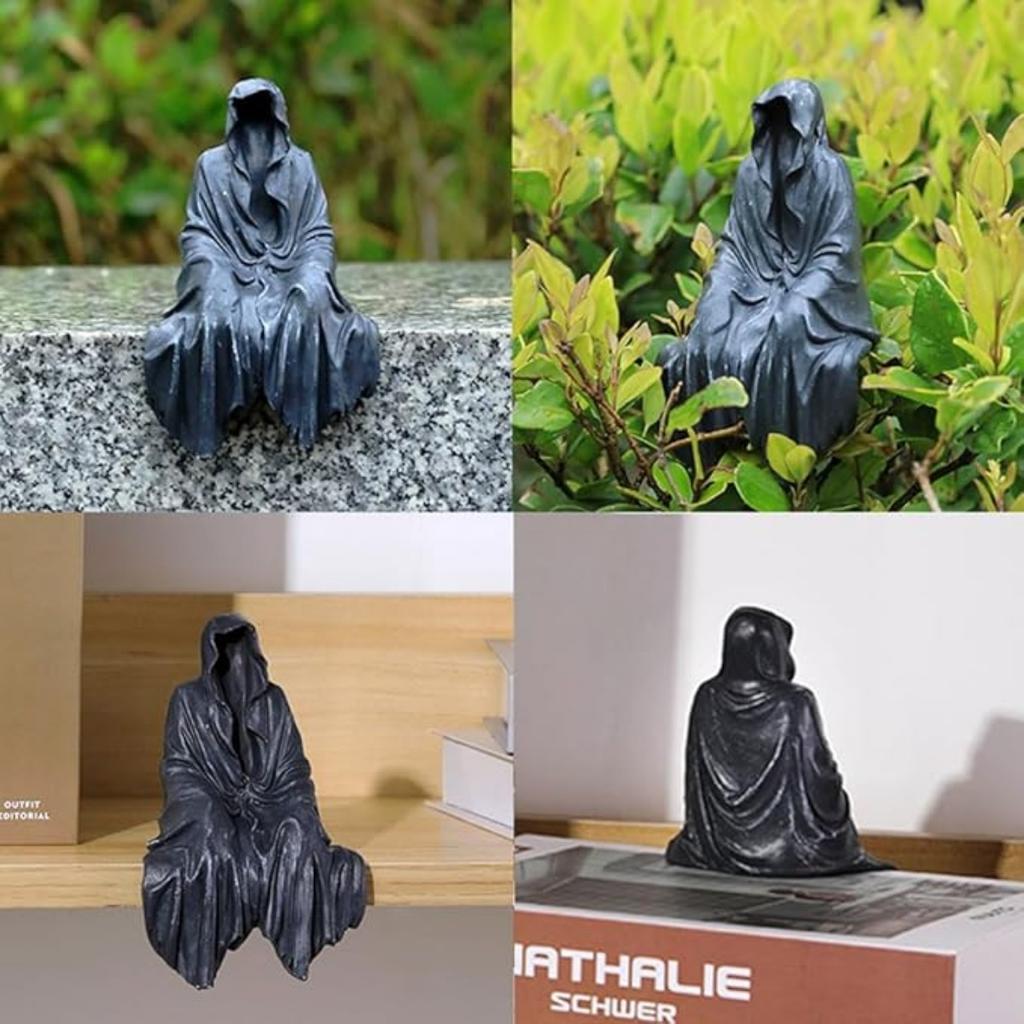 Готический декор, настольная статуэтка таинственного Мрачного Жнеца - готический жуткий декор для сада или книжной полки - 12 см фигурка из смолы - готический декор для книжной полки