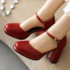 FOREADA Women Pumps Thick Super High Heels Round Toe Mary Janes Crystal Party Sexy Spring Autumn Shoes Red Black Dark Blue