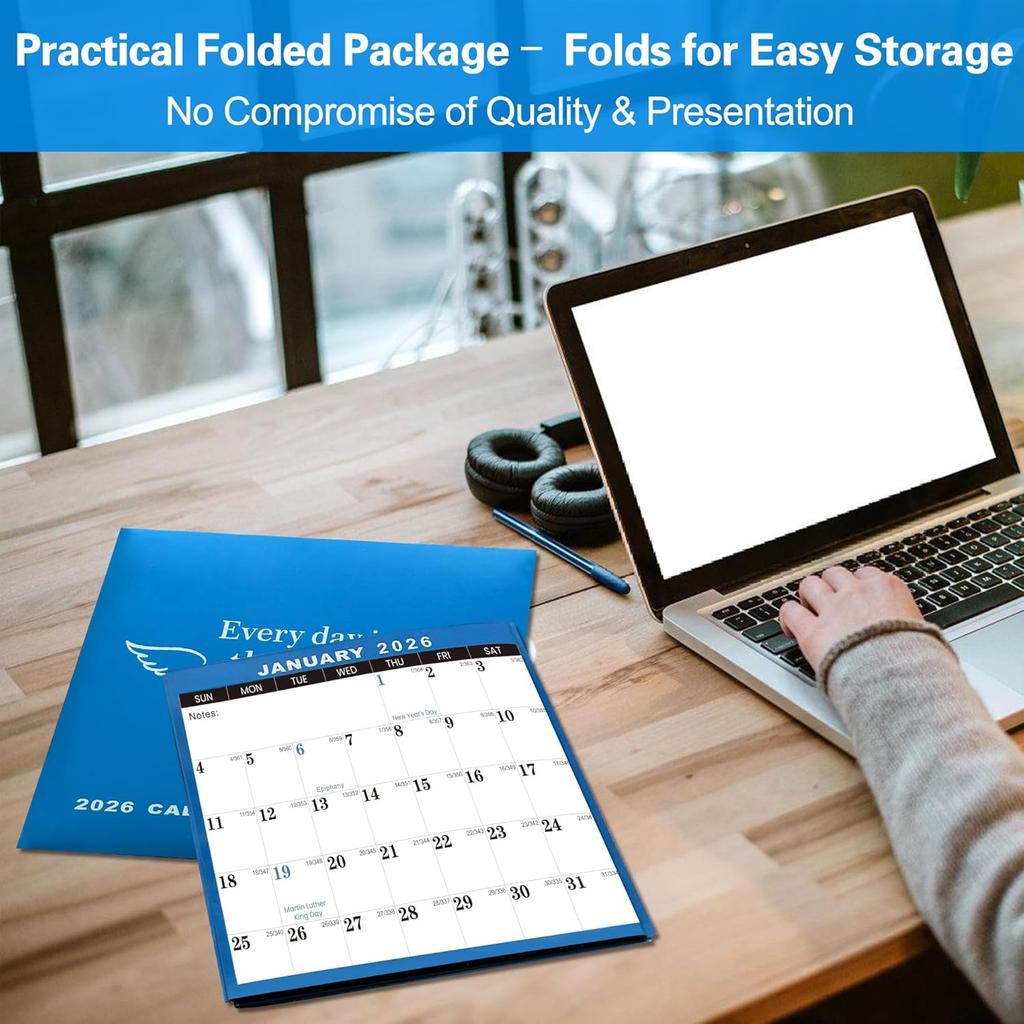 24" x 36" 2026 Wall Calendar Folded Wet & Dry Erase 12 Month Annual Yearly Wall Planner Vertical-Horizontal,Reversible, with Julian (24" x 36" 2026