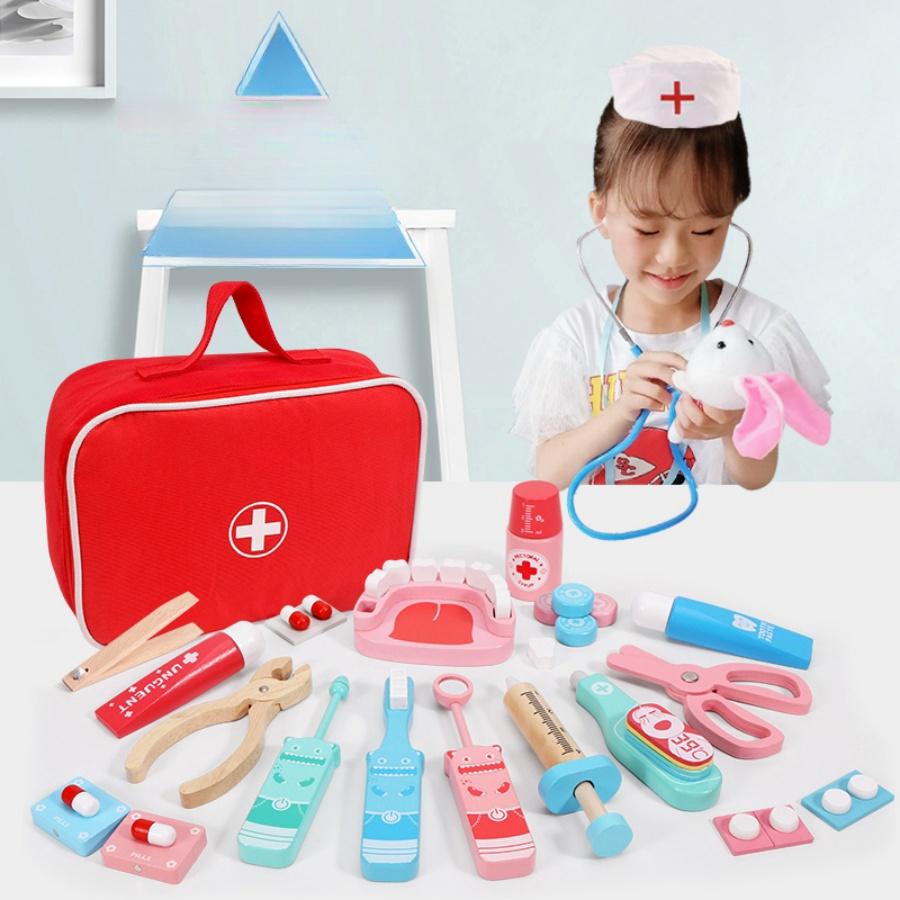 Деревянная аптечка, медицинский набор доктора, интерактивная ролевая игра для детей и родителей, медсестра, детская игрушка для аускультации