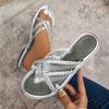 Large Size Flat Bottom Clip Toe Flip Flops Women Cross Solid Color Woven Clip Toe Outer Wear Beach Sandals
