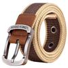 Youth Student Canvas Belt Fashion Striped Men Belt Boys Jeans Waistband Casual Decorative Stainless Steel Belt