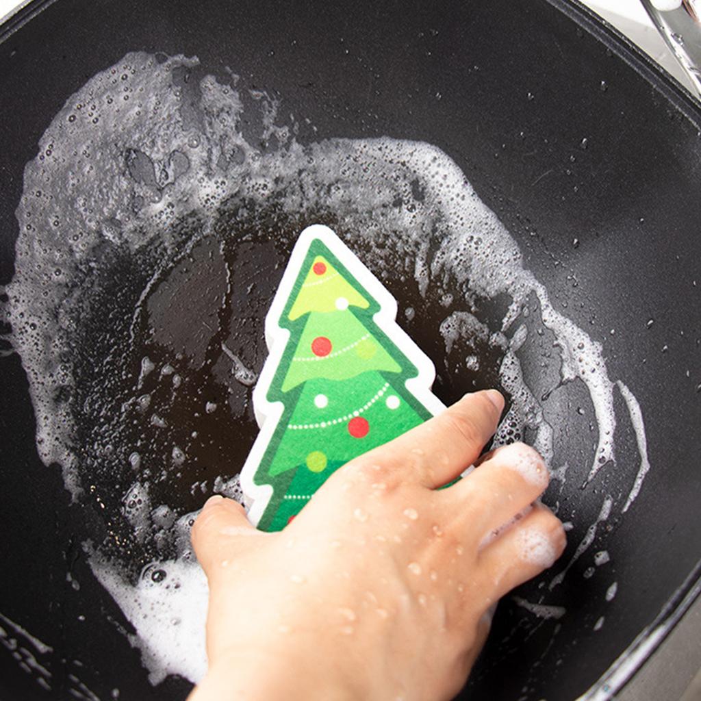 Рождественские губки Кухонные двухсторонние Скраб Губка для мытья мисок и кастрюль Санта Рождественская елка Пряничный человечек Инструменты для уборки