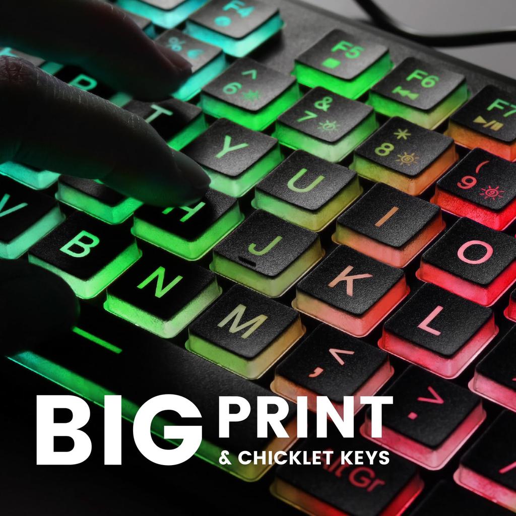 Проводная клавиатура Perixx с подсветкой USB, клавиши с крупными буквами, RGB-светодиоды, раскладка US English, PERIBOARD-317RGB - -