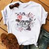 Summer Headscarf Skull Butterfly Print Retro Letters Pure Cotton Round Neck Short Sleeved T-Shirts Women’s