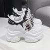 Модные женские кожаные кроссовки на платформе 10 см, осенние спортивные кроссовки в стиле «папиных», с высоким верхом, массивные повседневные туфли, женские туфли на толстой подошве, белые туфли с блестками