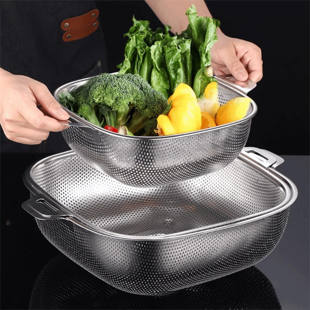 Stainless Steel Square Drain Basket Rust-proof Pasta Strainer Vegetable Washing Basket  Rice