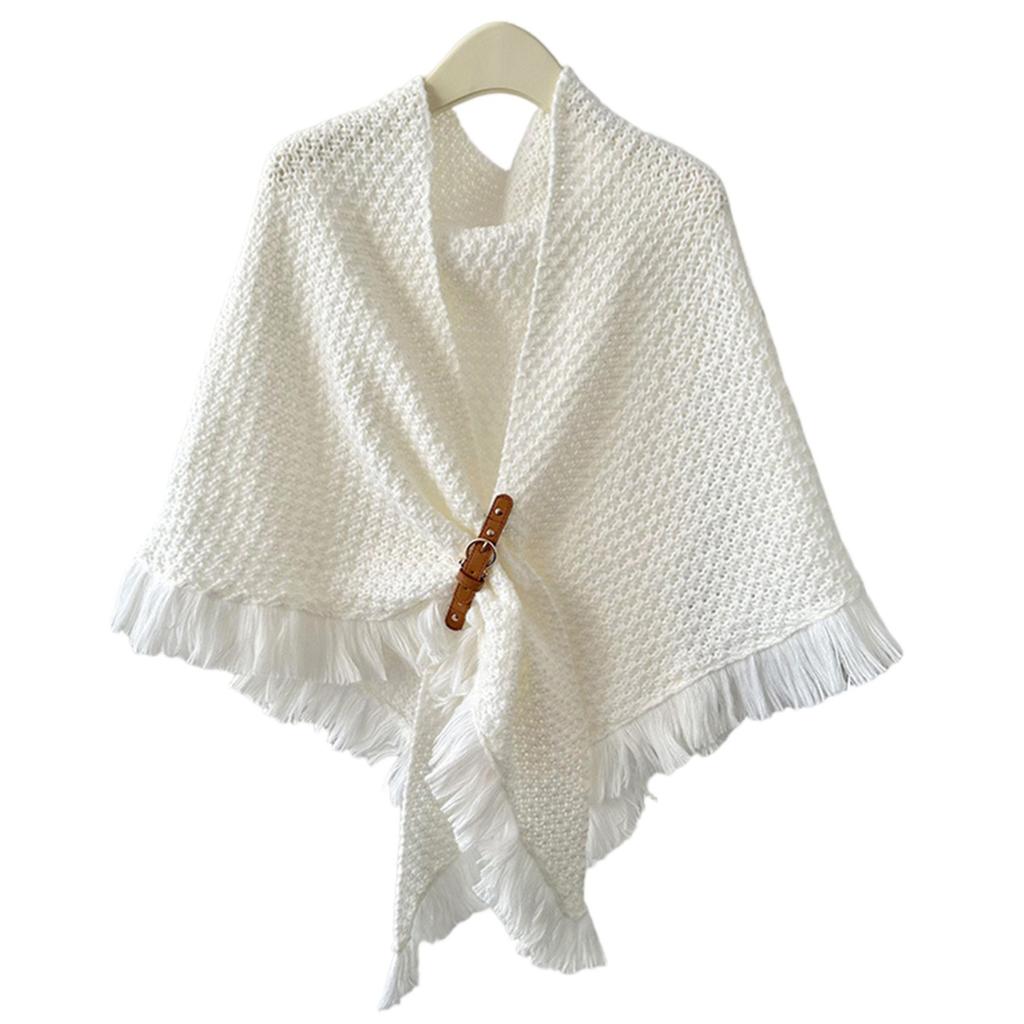 Женская модная накидка-шаль с кисточками, универсальная, толстая и теплая, однотонный шарф с узлом, носят с майкой сверху
