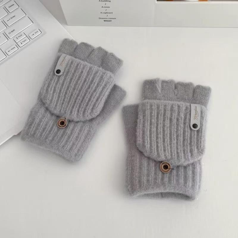 Women's Autumn/Winter Half-Finger Plush Flip Gloves: Warm Knitted, Cold-Proof, Cycling, Touchscreen Compatible