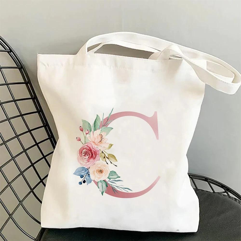 26 Letter Printed Canvas Bag Handbag Large Capacity Fashion Student Shoulder Bag Women