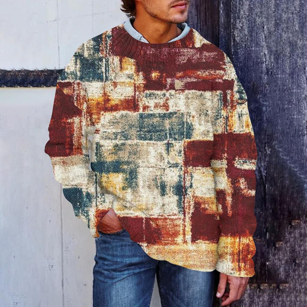 Мужской принтованный синтетический свитер с круглым вырезом, спортивная одежда, свободный топ с длинными рукавами