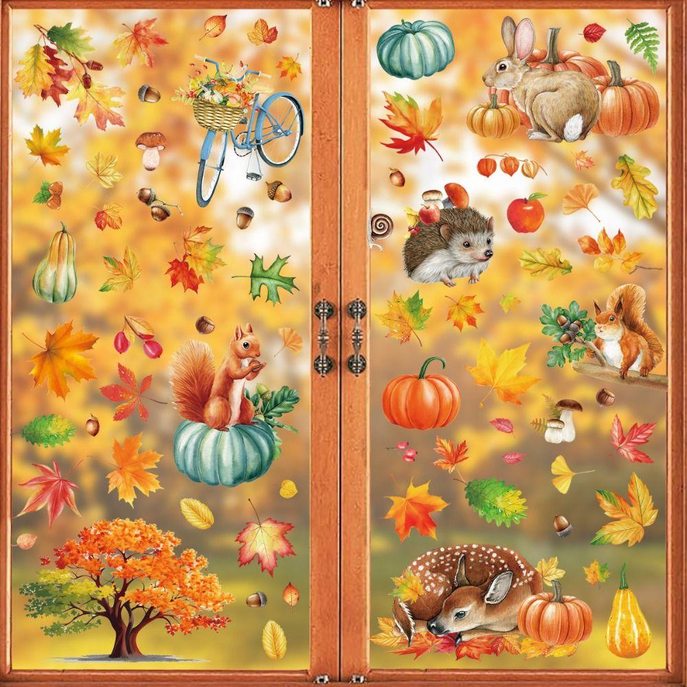 Waterproof Fall Window Clings Reusable Static Cling Decorations Window Decals For Home Decor