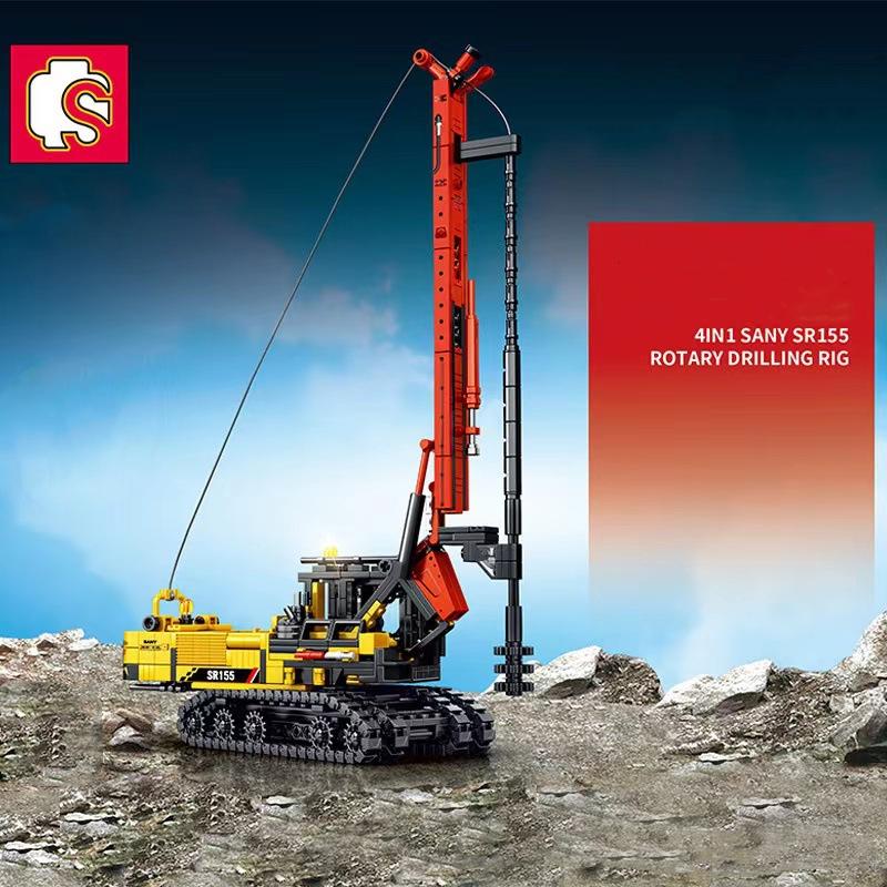 4-в-1 Буровые установки Строительные блоки Набор Городская Строительная Техника Экскаватор Кран Грузовик Кирпичи Детские Игрушки Подарки