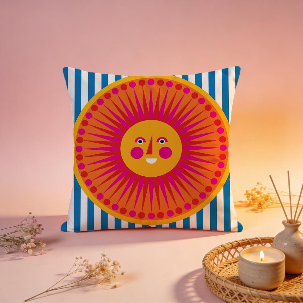 Sunny Face Cartoon Art Cushion Cover Comfortable Durable Pillow Cover MultiScene for Home Office Car Sofa
