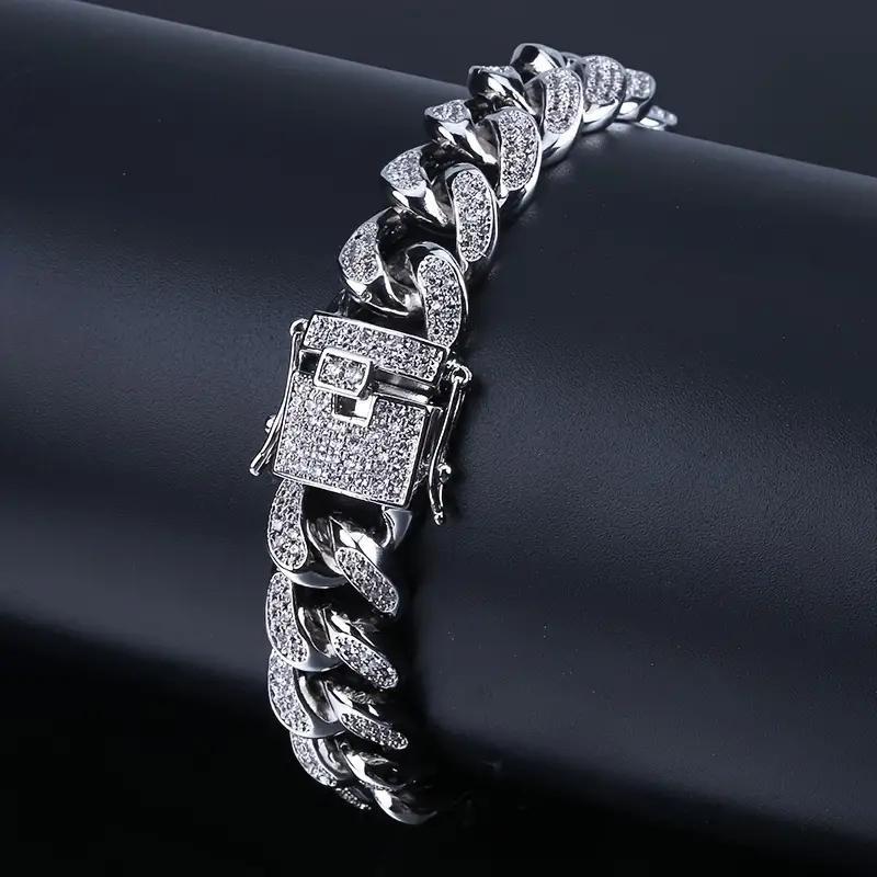 Браслет в стиле хип-хоп Iced Out, кубинская цепочка, браслет с кубическим цирконием для мужчин, позолоченный, подарок на годовщину вечеринки