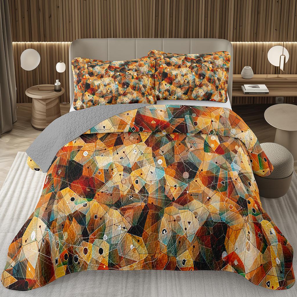 Rainbow Line Twin Queen Bedspread Colorful Abstract Geometric Quilted Bedding Set Bohemian Geometric Reversible Printed Coverlet
