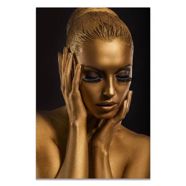 Картина на холсте, настенная картина, модная Африка, золотые, черные женские постеры, принты, произведения искусства для скандинавского модульного домашнего декора гостиной