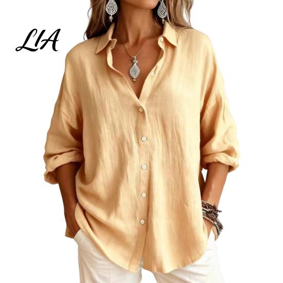 Comfortable Basic Shirts Women Casual Button Front Shirt, Long Sleeve Turndown Collar Blouse, Dropped Shoulder Solid Color Drop Fall Top