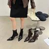 2025 Autumn and Winter New Black Pointed Thin Heel Short Boots Women's French Temperament High Heel Thin Boots Single Boots