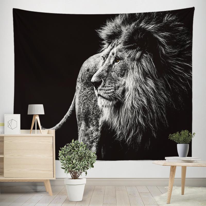 Home Decor Tapestry Black Lion Tiger Wild Animal Print Tapestry Wall Hanging Living Room Bedroom Wall Decor Backdrop Fabric