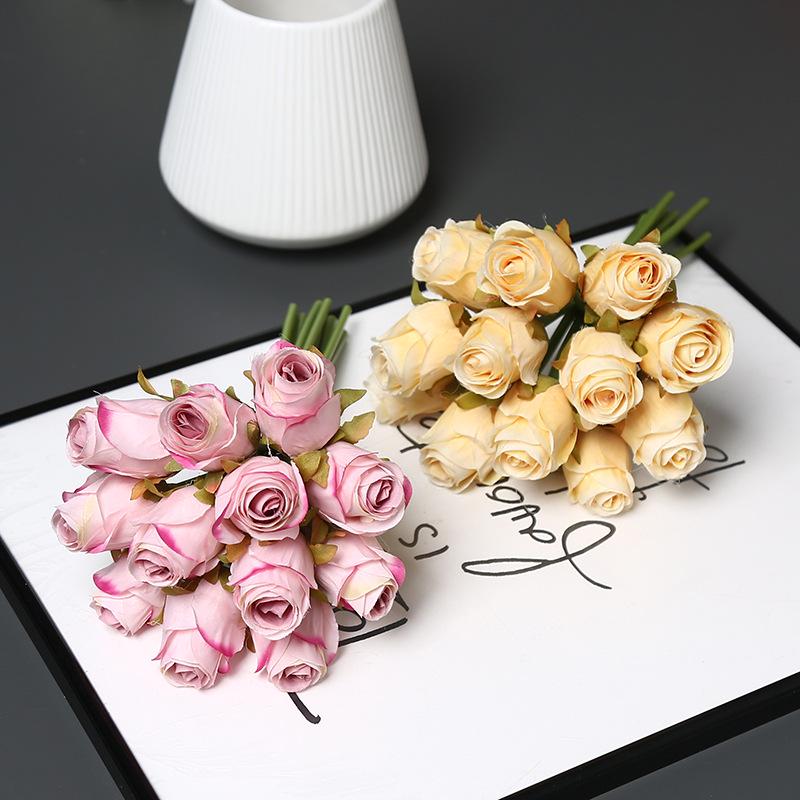 Artificial 12-Head Rose Bouquet for Bridal, Valentine's, Home Decor, Table Centerpiece, or Photography Props.