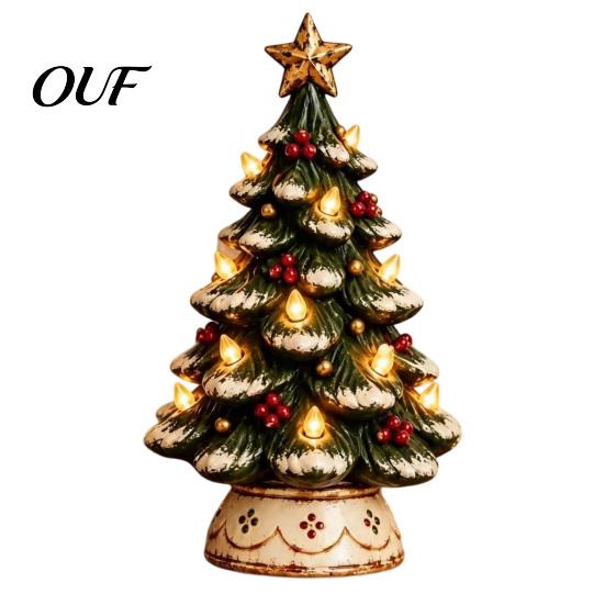 Compact Tabletop Trees Lighted Christmas Tree Decoration, Resin Xmas with Warm LED Snow Effect Decorations Lights, Battery Operated Holiday