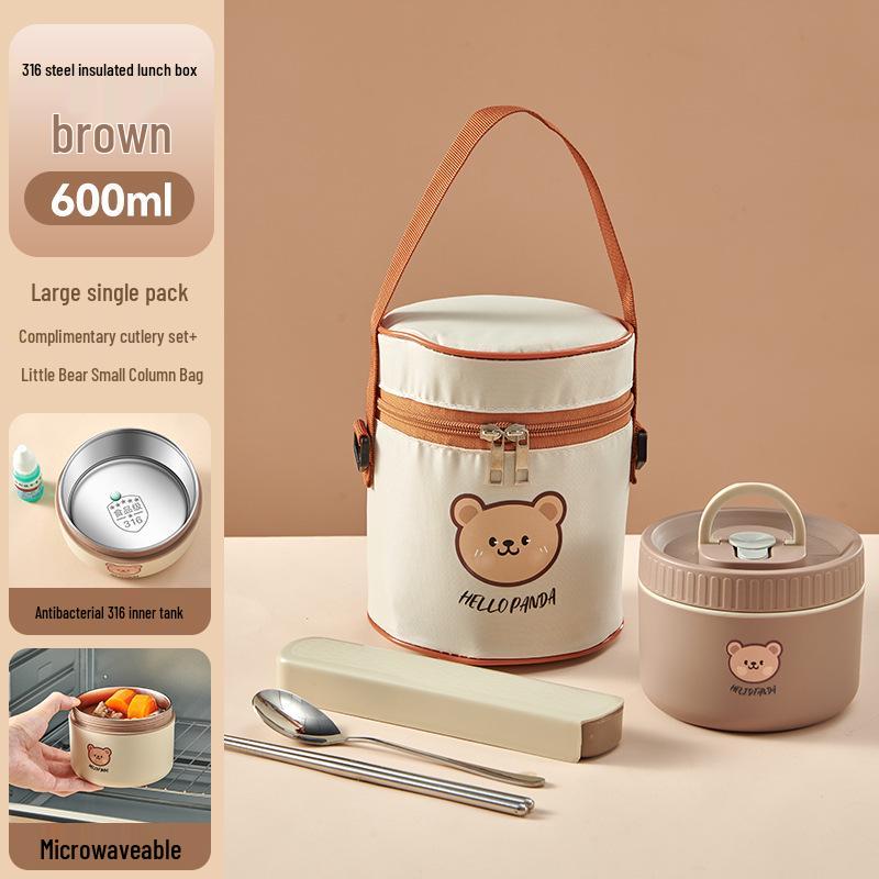 316 Stainless Steel Insulated Double-Layer Microwaveable Bento Lunch Box for Students and Office Workers