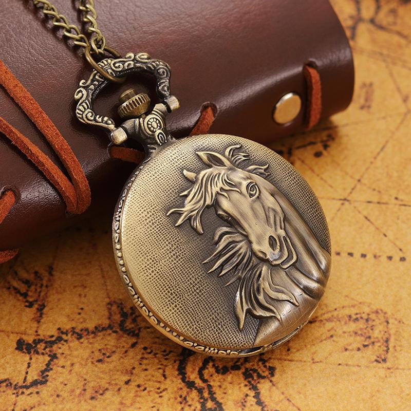 Винтажные мужские карманные часы, кварцевые часы с подвеской в стиле ретро Horse Full Hunter и цепочкой-ожерельем, идеальный выбор для подарков мужчинам
