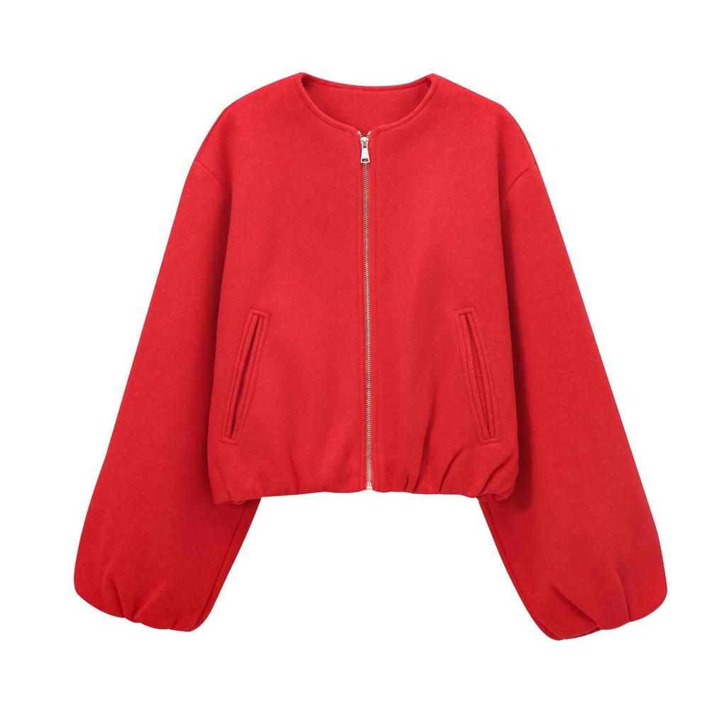 Oversized Soft Bomber Jacket for Women, Long Sleeve Coat, Front Zipper, Female Outerwear, Chic Tops, Fashion