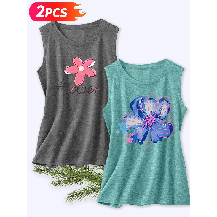 Follow a specific direction Two-piece women's vest set Watercolor Floral Vintage Print Elegant summer clothing Sleeveless Vest Essential fashion