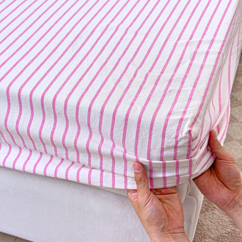 Stripe Style Fitted Sheet Pure Cotton Bed Cover Skin-friendly Bedsheet Girls Boys Room Mattress Protector sabanas(No Pillowcase)
