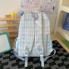 School bag: summer scorching mint soda, light blue checkered soft girl exclusive small backpack, campus sweet style student backpack