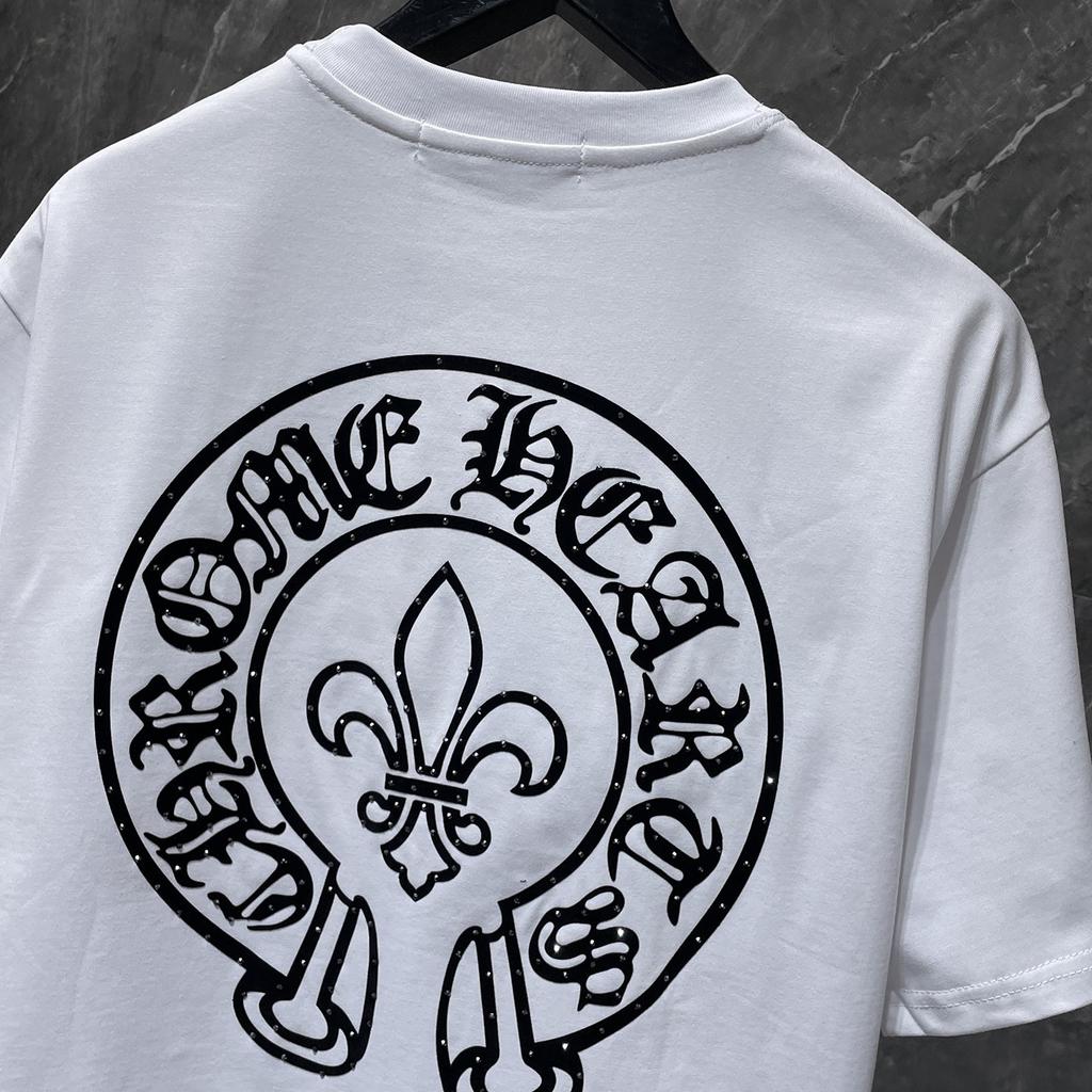 GZ-8933 CHROME HEARTS 2025 Летняя новая высококачественная хлопковая свободная футболка с круглым вырезом большого размера для мужчин и женщин, парная футболка
