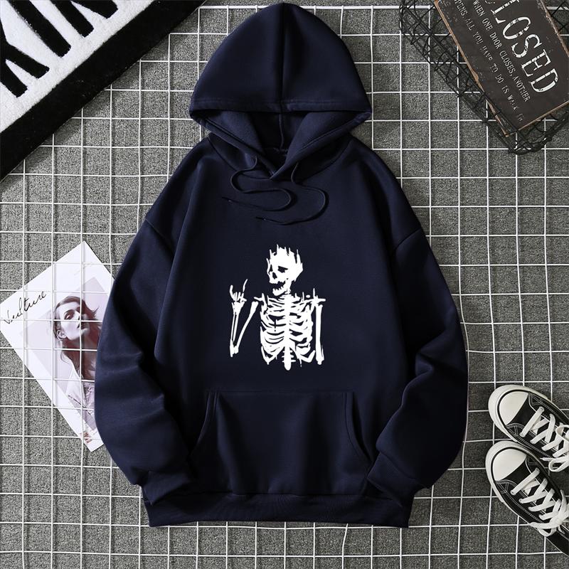 Retro Skull Print Hoodie Women's Fashion Hip Hop Loose Sweatshirt Cat Casual Sweatshirt Pocket Fleece Harajuku Streetwear