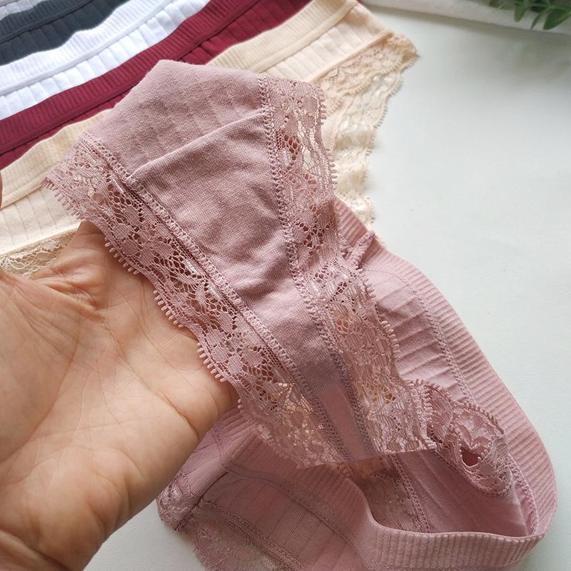 Sexy Women Solid Color Lace Thong Comfortable Cotton Underwear
