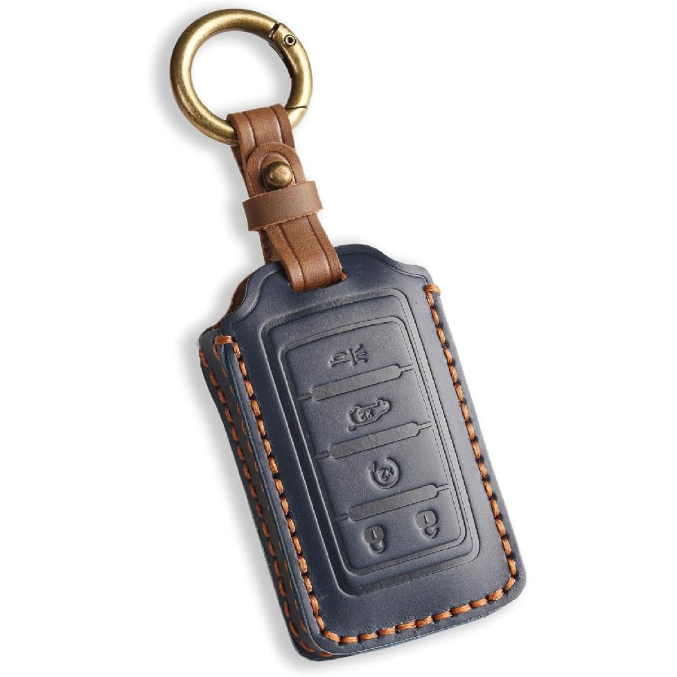 Vintage Leather Key Fob Cover Case for Jeep Grand Cherokee Wagoneer 2024 2025 2026, Handmade Crazy Horse Leather, Brown