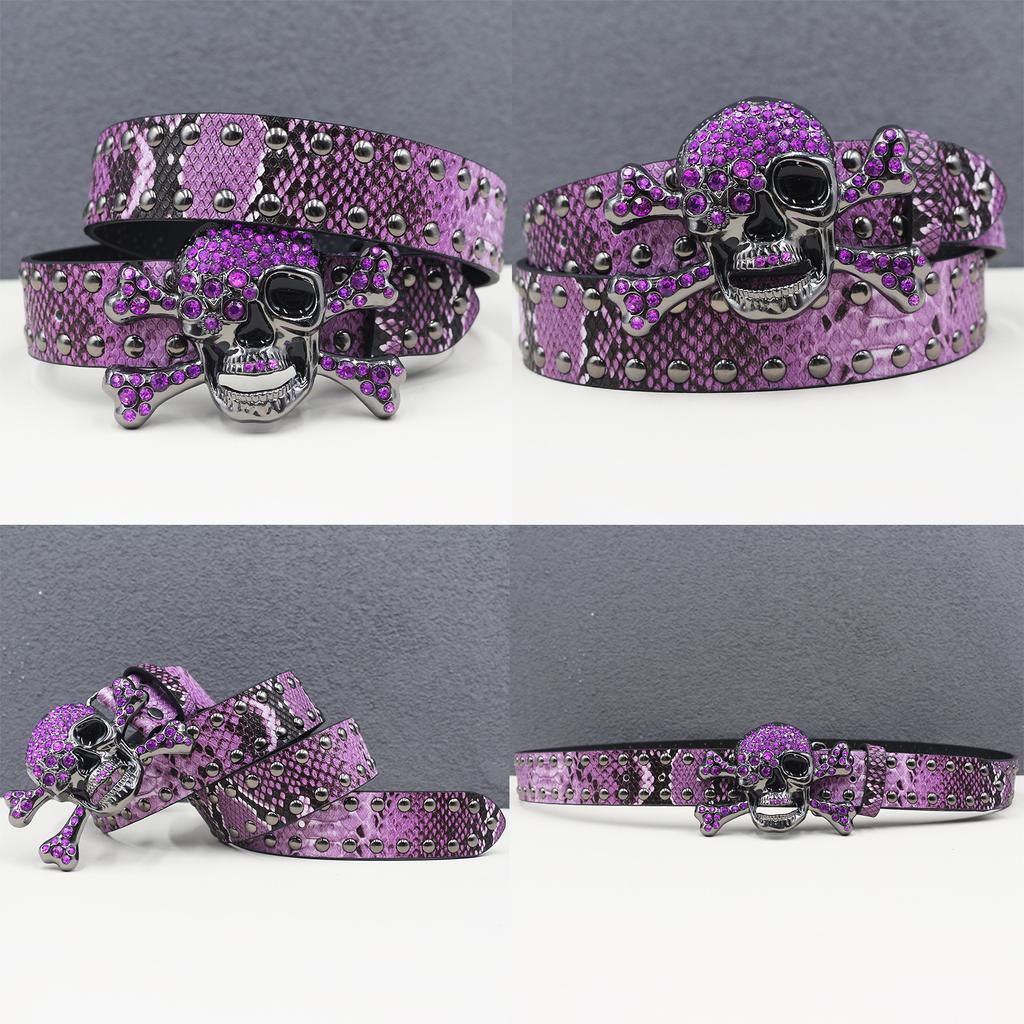 American Rhinestone Large Skull Belt Rivet Punk Decoration Men and Women Belt Abi Decorative Snake Belt