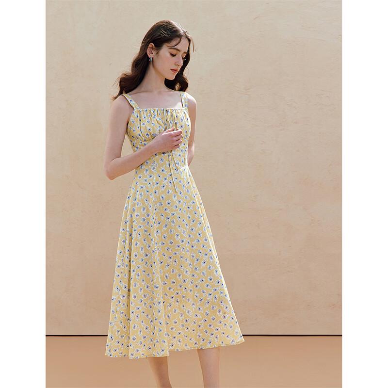 INMAN Платье-миди из хлопка Синьцзяна с цветочным принтом и квадратным вырезом