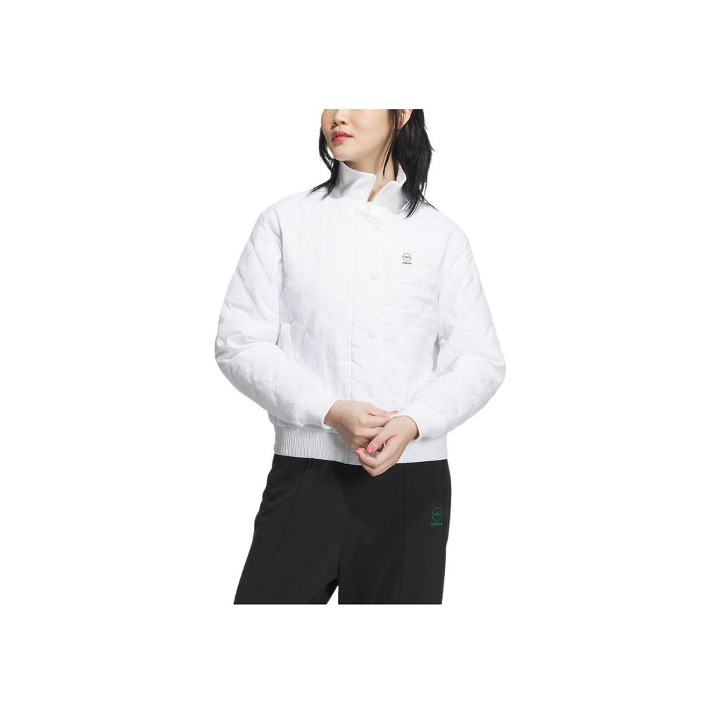 Adidas Neo Solid Color Ribbed Stand Collar Single-Breasted Casual Cotton Jacket Women Jacket White IK6010