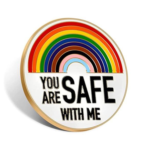 Значок You Are Safe with Me, значок на лацкан с радужной эмалью и вдохновляющей цитатой, брошь Color Block для одежды, сумок, рюкзаков, курток, шляп