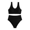 Sexy Fashionable Mesh Stitching Solid Color Vest Women's Split Swimsuit BIKINI