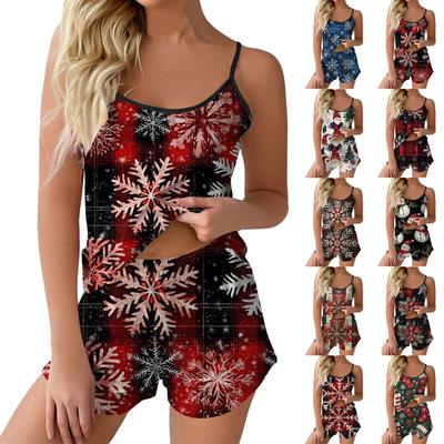 Женский модный рождественский комплект с принтом без рукавов, топ, шорты и пижама