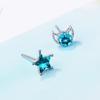 925 Sterling Silver Cute Small Fresh Blue Star Moon Asymmetric Stud Earrings Jewelry for Women