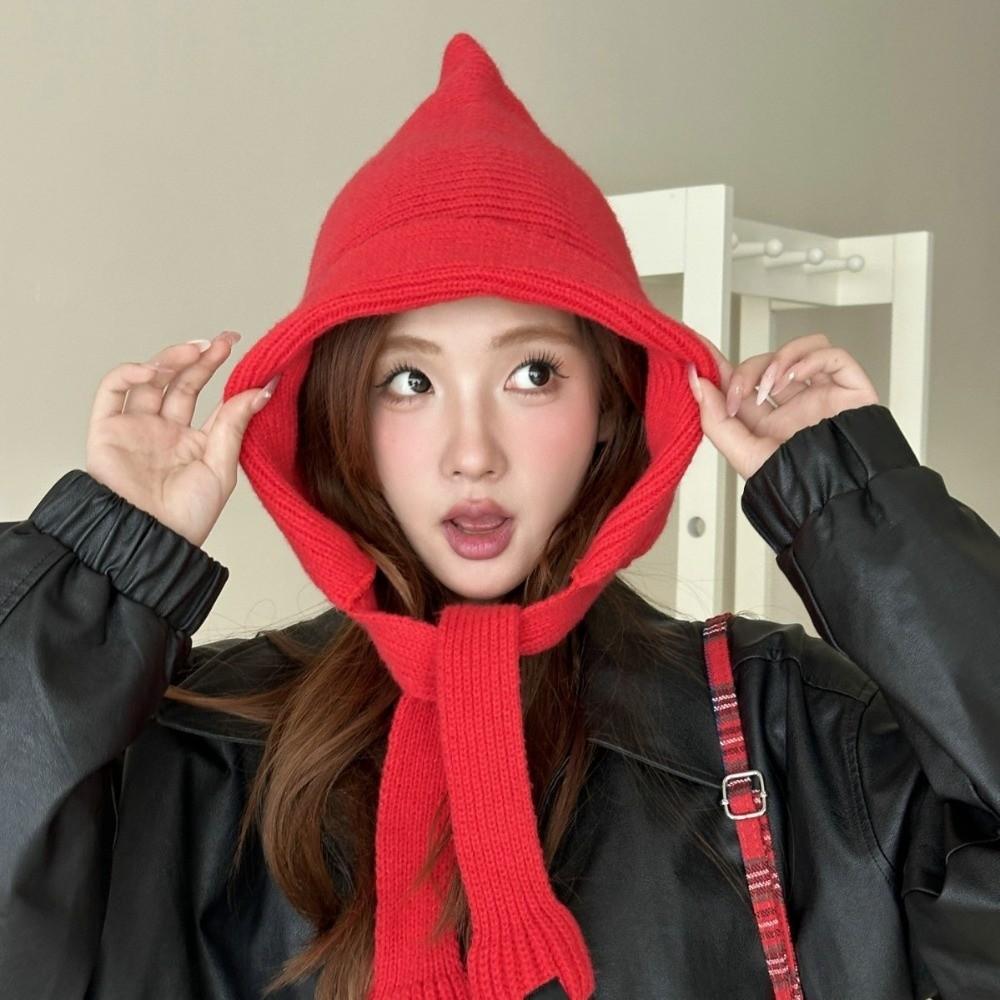 Soft Balaclava Cap Korean Style Knitted Beanies Hats Vintage Scarf Hat Outdoor