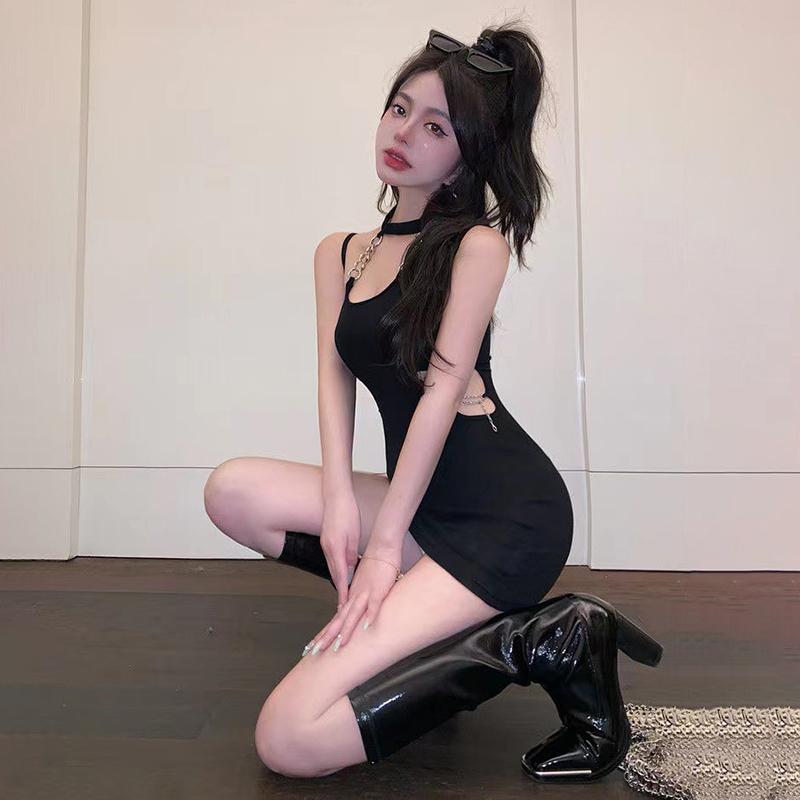 Женское облегающее платье с открытой спиной и висящим вырезом на шее, мини-платье с кружевным ремешком